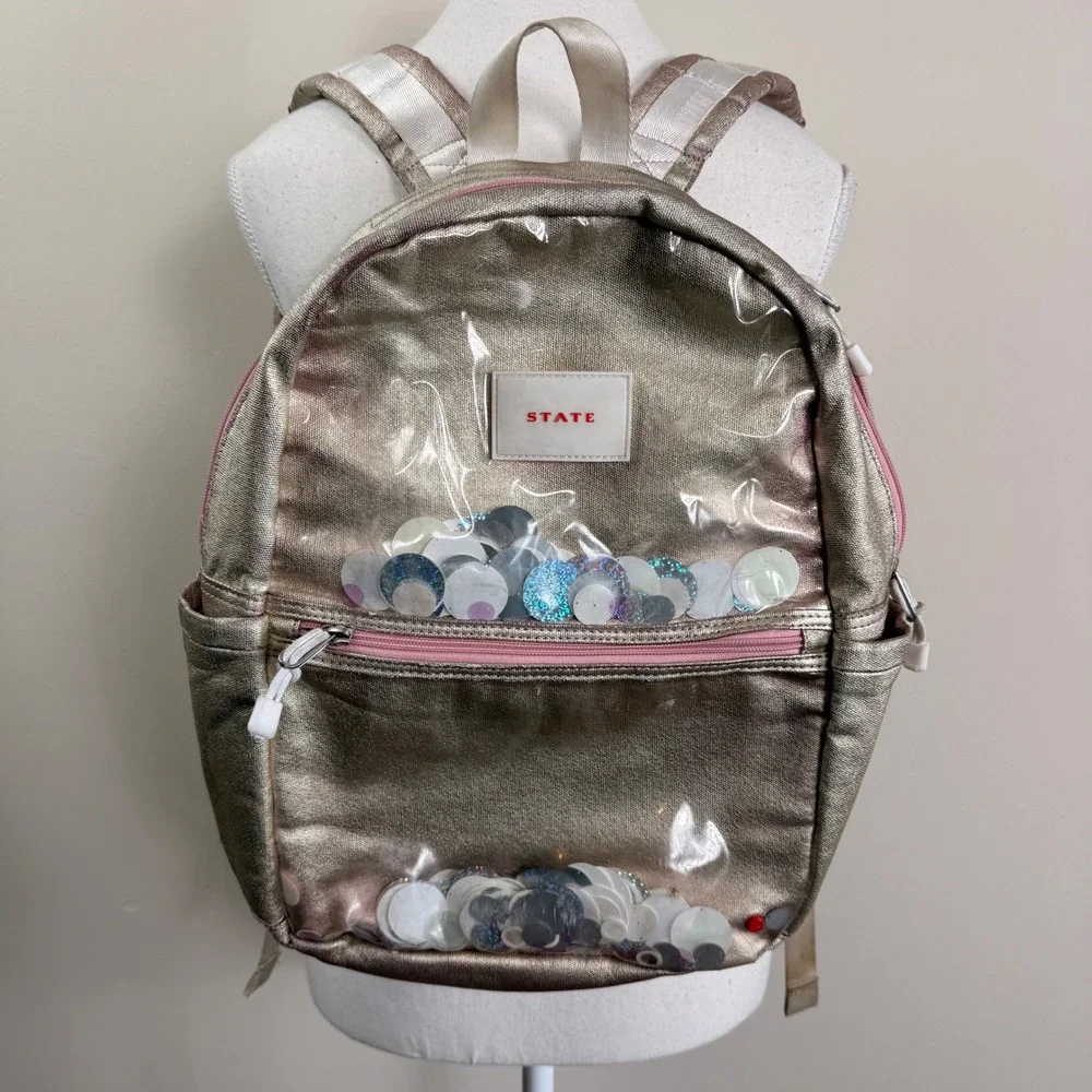 STATE Kane Kids Rose Gold Metallic Sequin Shaker Backpack Pink School Bag